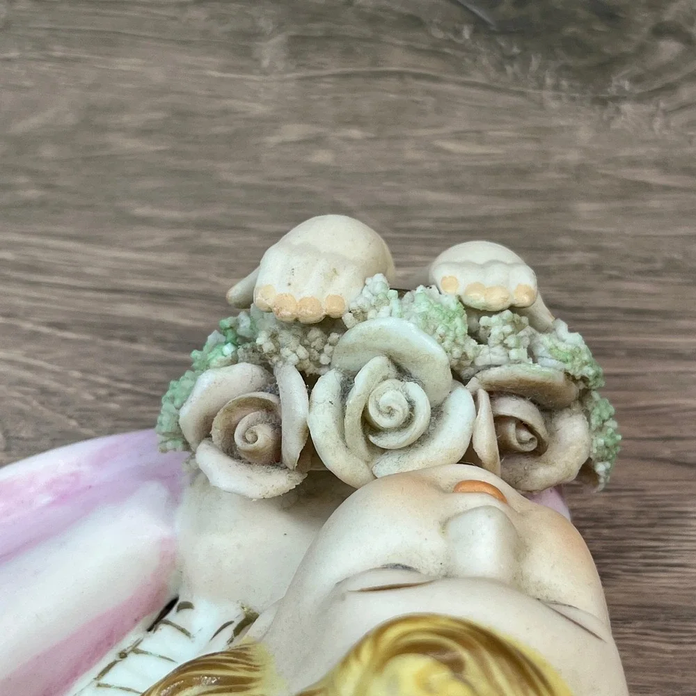 Norcrest Angel Wall Pocket Figurine Pink Blonde Roses Japan Vintage 1950s